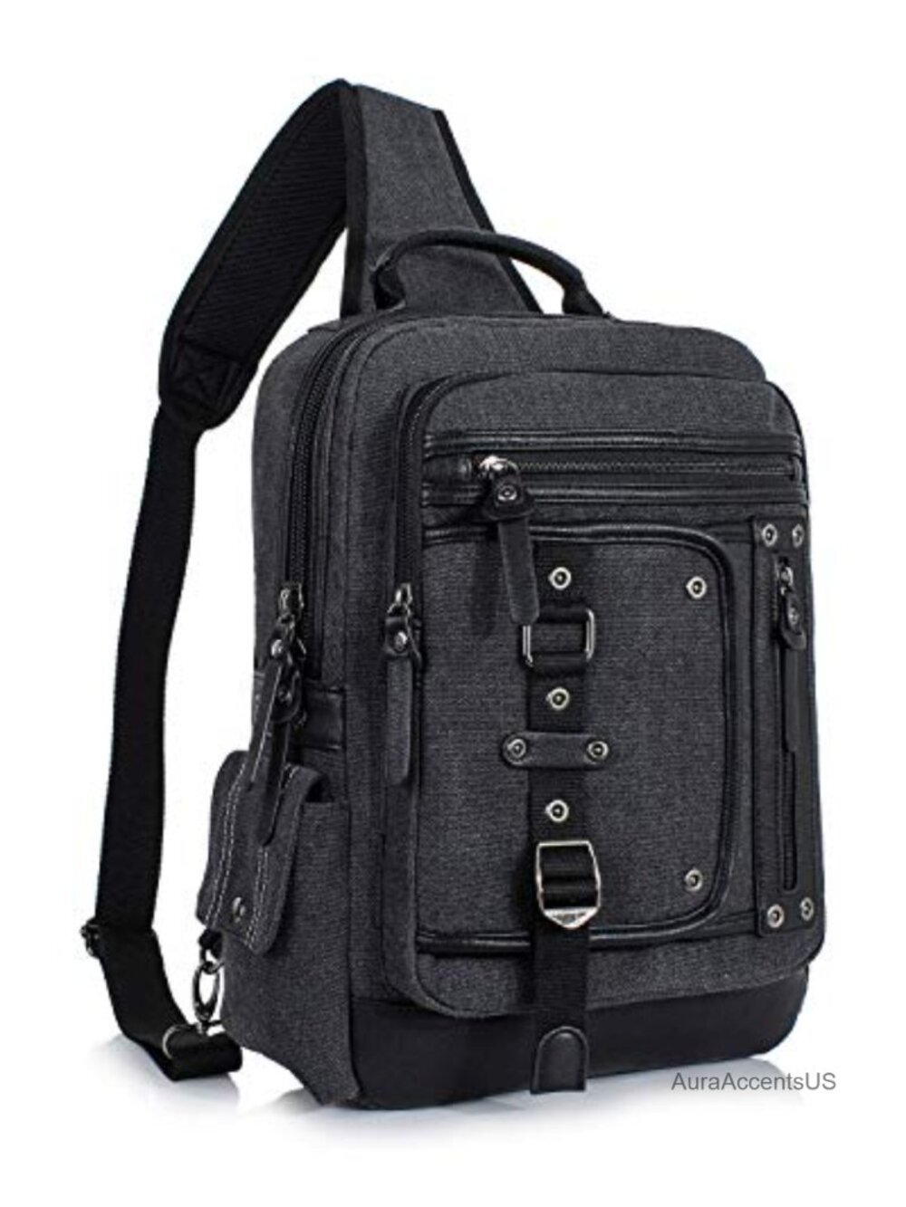 Canvas Leather Sling Crossbody Messenger Bag Fits 15.6 Laptop Men Commute